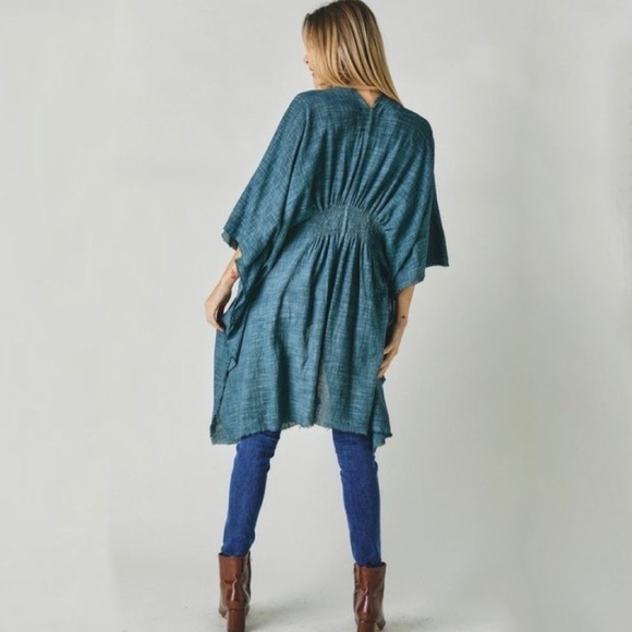 Davi & Dani | Gauzy Smocked Kimono Cardigan - Moss Green - Picture 1 of 5
